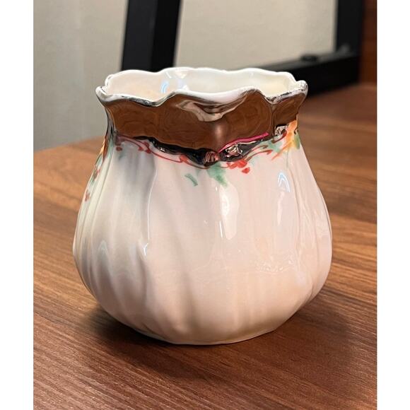 VTG P.A.L.T. Czecho-Slovakia Creamer Pitcher Hand Painted Floral 350 Silver Trim - Picture 3 of 8